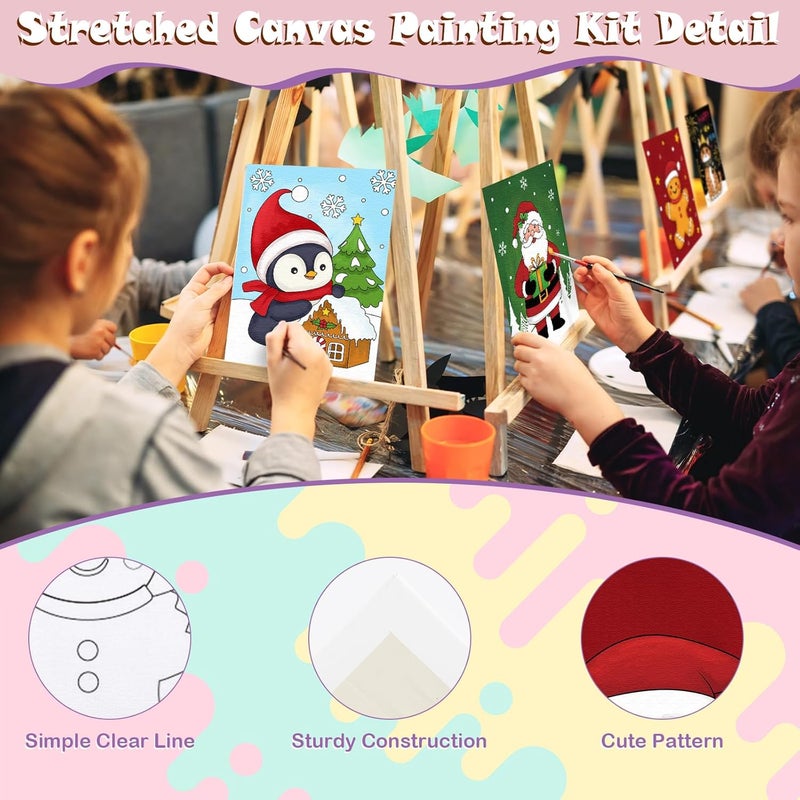 Anseal 12 Packs Christmas Pre Drawn Canvas to Paint, 5" X 7" Pre Printed Canvas for Kids, Pre Stretched Canvas Outline Painting Boards for Beginners, Students, Party Favor - Image 3